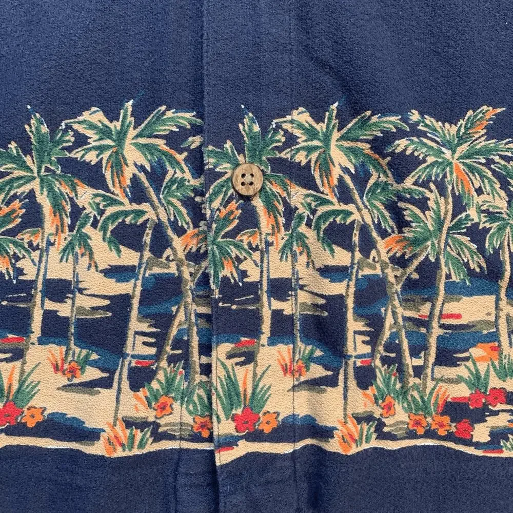 Vintage Chaps Shirt‎ Navy Blue Tropical Palm Floral  Short Sleeve Hawaiian Print